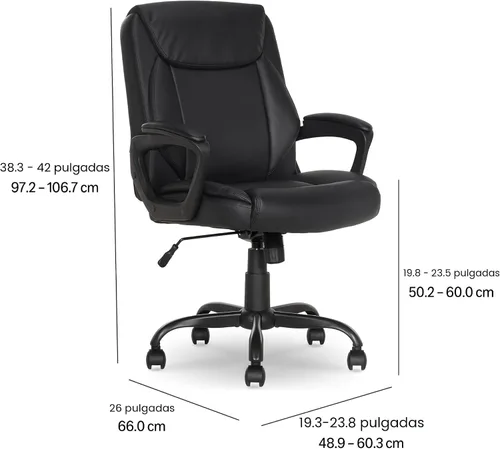Vista 3 de Amazon Basics Classic Puresoft - Silla de escritorio de oficina acolchada de poliuretano con apoyabrazos, fácil montaje, base de metal resistente