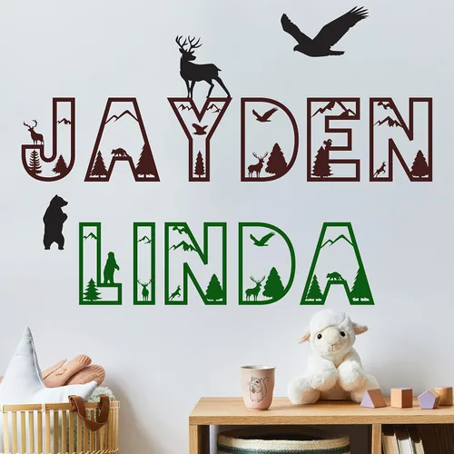 Vista 4 de Nombre de pared personalizado de animales del bosque, decoración de guardería de animales de bebé, decoración de guardería para niños o niñas