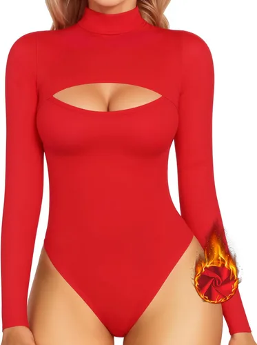 Vista 18 de MANGOPOP - Body de cuello alto con recorte frontal para mujer, manga larga, sin mangas, cuello de tortuga, trajes sexys 01 Manga larga negra