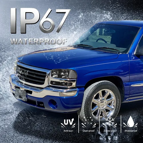 Vista 6 de MOSTPLUS Conjunto de faros delanteros compatible con GMC Sierra 1500 2500 1999-2006/00-06 GMC Yukon Lámpara frontal con carcasa negra/lente