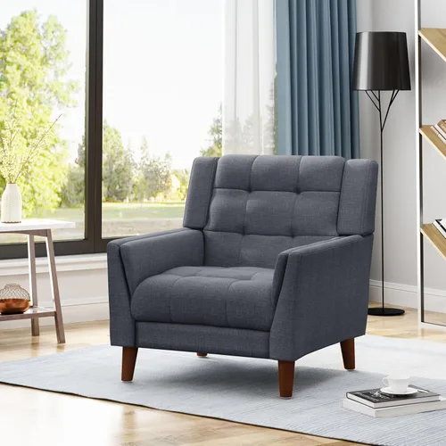 Vista 2 de Christopher Knight Home Evelyn Mid Century - Sillón de tela moderna, color gris oscuro, nogal