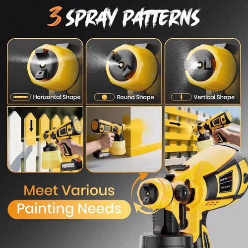 Vista 5 de Pulverizador de pintura inalámbrico con 2 baterías, kit de pistola de pintura manual HVLP de 650 W de 21 V, 6 boquillas y 3 patrones
