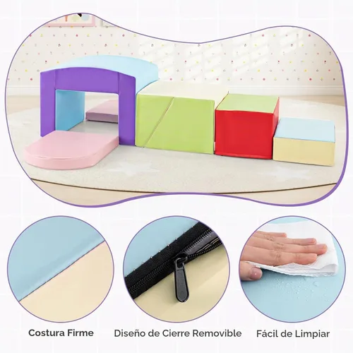 Vista 9 de Olakids Juguetes de Escalada para Niños Pequeños, 7 Piezas de Bloques de Espuma para Bebés de Interior, Juego Suave con Cuero PU, Estructura