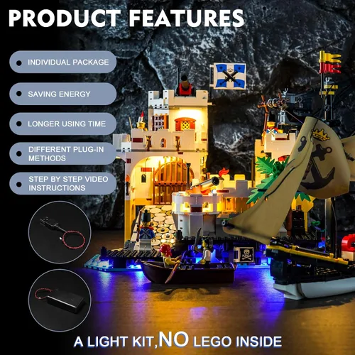 Vista 4 de BrickBling Luz LED compatible con Lego Pirates 10320 Eldorado Fortress Building (sin modelo, solo luces), kit de iluminación creativa compatible