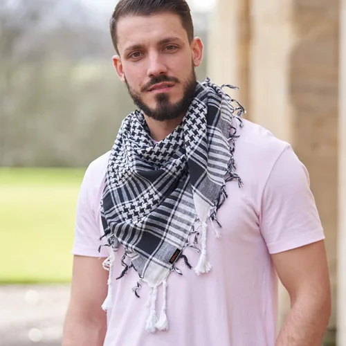 Vista 30 de LOVARZI Shemagh Cottons Arab Keffiyeh - Bufanda militar táctica para cabeza y cuello