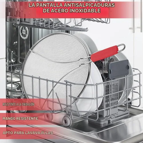 Vista 4 de Pantalla contra salpicaduras para sartén y colador de alimentos, protector de salpicaduras de grasa de acero inoxidable de 13 pulgadas, protector