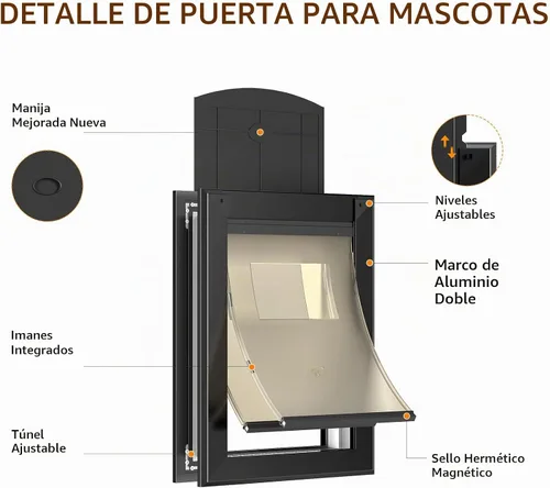 Vista 4 de [Classicmacher] Puerta para Perro de Servicio Pesado con Panel de Bloqueo Deslizante Doble, Puerta Grande de Aluminio para Perro para Puerta