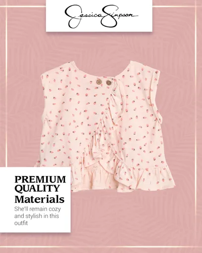 Vista 3 de Jessica Simpson Conjunto de pantalones para niña 2 piezas blusa y pantalones con volantes Ropa de juego para recién nacidos y bebés (0-24 meses)