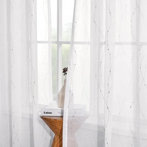 Vista 6 de Deconovo Light Filtering Sheer Curtains 96 Inches Long for Living Room Blanco brillante