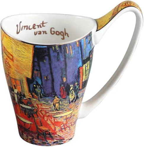 Vista 7 de Taza de café de porcelana de hueso YBK Tech, taza grande de 16oz de té - Diseño inspirado en las pinturas de Van Gogh (flor de albaricoque)