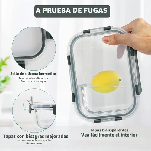 Vista 3 de [Paquete de 10] Contenedores de vidrio para preparación de comidas con tapas, recipientes de almacenamiento de alimentos MCIRCO con tapas de cierre