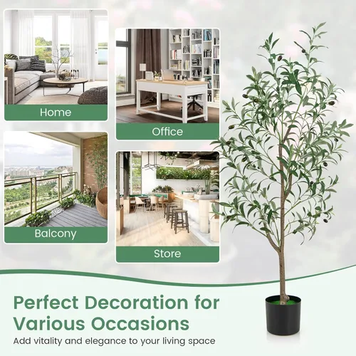 Vista 9 de GOFLAME Paquete de 2 olivos artificiales, árbol de seda de olivo sintético en maceta de 4.5 pies con ramas y frutas realistas, plantas verdes falsas