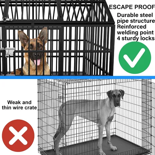Vista 5 de Jaula resistente para perros de 54 pulgadas, jaula/perrera para mascotas con alfombrilla, a prueba de escape con techo que se abre por arriba, 4
