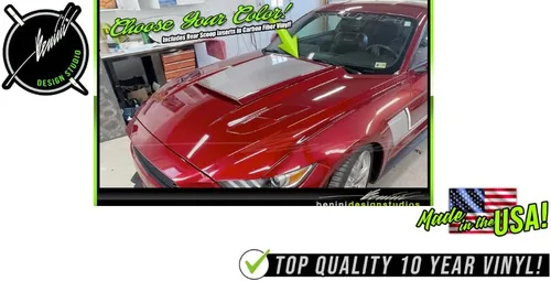 Vista 2 de Calcomanía de rayas para capó, compatible con Ford Mustang 2015-2019 Roush GT Shelby Racing Style Modificado Exterior Stripe Decal (rojo)