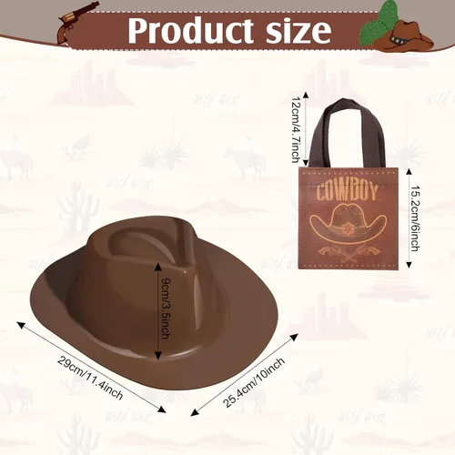 Vista 3 de SATINIOR Juego de 24 sombreros de vaquero de plástico para niños, regalos de fiesta occidental con bolsas de regalo de vaquero, sombreros marrones