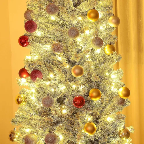 Vista 8 de HOMCOM Árbol de Navidad de Lápiz artificial preiluminado de 6 pies, árbol de Navidad artificial con 170 luces LED de doble color y 429 puntas