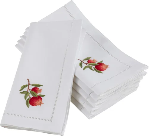 Vista 13 de Juego de 6 servilletas bordadas de magnolia hechas a mano con borde cosido