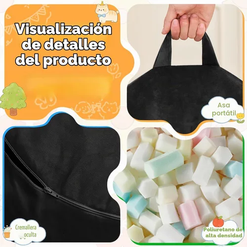 Vista 4 de Puf para niños – Silla redonda de espuma viscoelástica de 2.5 pies – Sofá puff para niños y adolescentes con funda de microfibra suave – Sofá
