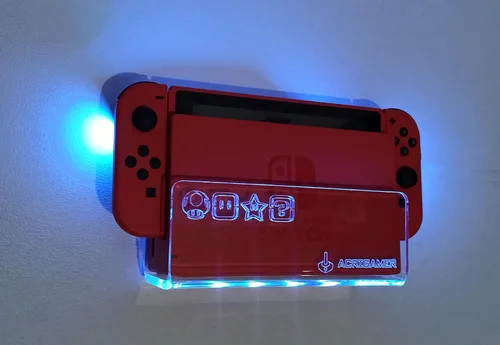 Vista 8 de ACRIGAMER Wall Mount for Nintendo Switch O NS OLED with RGB LED Kit Multi-Colour