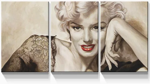 Vista 16 de Denozer Arte de pared en lienzo de 3 paneles con retrato de belleza de Marilyn Monroe, Audrey Hepburn y Brigitte Bardot, impresiones de cuadros