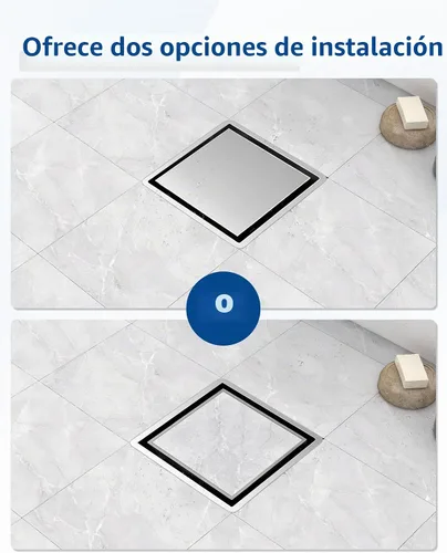 Vista 2 de Drenaje de ducha cuadrado de 4 pulgadas, drenaje de ducha con azulejos 2 en 1, drenaje cuadrado de acero inoxidable 304 para baño, ducha de drenaje