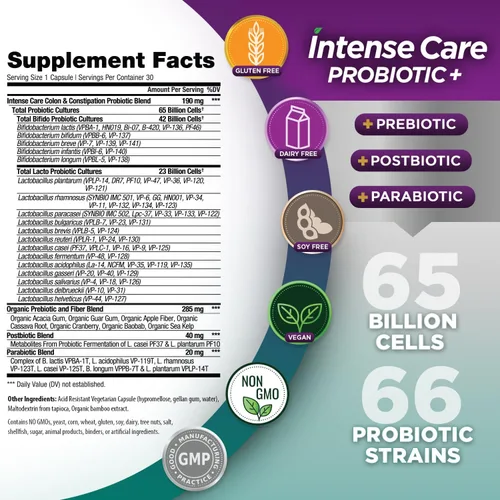 Vista 2 de Vital Planet - Probióticos de cuidado intenso para colon y estreñimiento más prebióticos orgánicos, postbióticos, parabióticos, suplemento completo