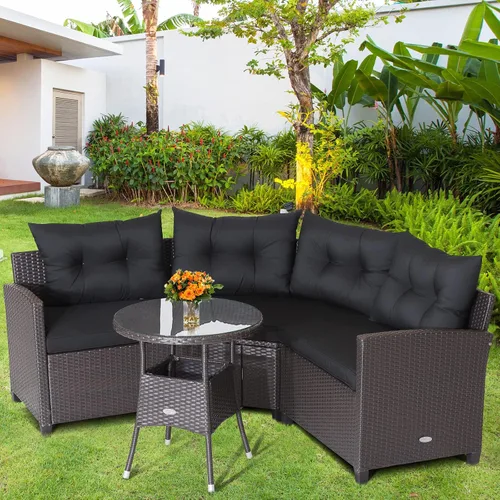Vista 2 de Tangkula Juego de sofá modular de 4 piezas, media luna para todo tipo de clima, juego de muebles de patio esquineros resistentes con mesa auxiliar