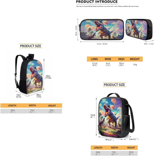 Vista 163 de HUGS IDEA Juego de 3 bolsas escolares con aislamiento térmico para el almuerzo, estuche para lápices
