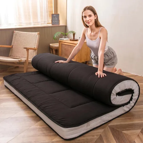Vista 18 de MAXYOYO Colchón de suelo tipo futón japonés, cubrecolchón extra grueso para cama individual, enrollable, plegable, esterilla única, patrón de Negro