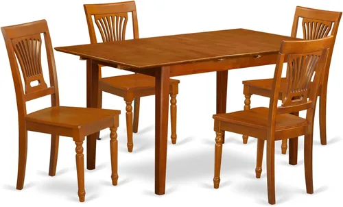 Vista 8 de East West Furniture PSPL5-SBR-C - Juego de mesa y sillas de cocina de 5 piezas, incluye una mesa de comedor rectangular con hoja de mariposa y 4