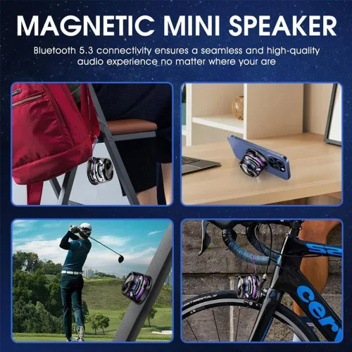 Vista 5 de Yaslayp Altavoz Bluetooth magnético multifuncional G200 con luz RGB, altavoz magnético inalámbrico impermeable para teléfonos, tabletas