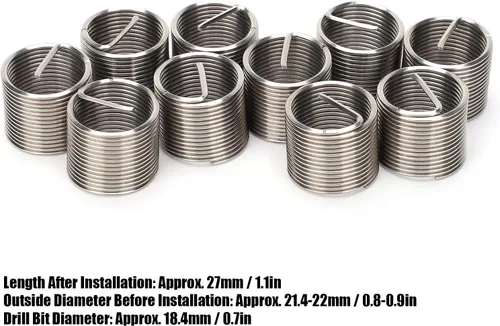 Vista 6 de Hilitand 10 piezas de insertos de rosca de alambre de acero, kit de enchufe de reparación de rosca de acero inoxidable M18x1.5x1.5D, se puede