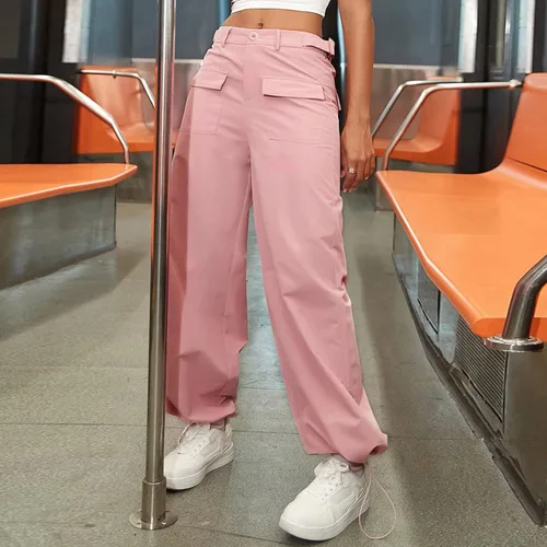 Vista 5 de Woman Y2k Cargo Pants Casual Solid Pants Button Waist Straight Pants Loose Womans Palazzo Pant with Stereoscopic Pocket