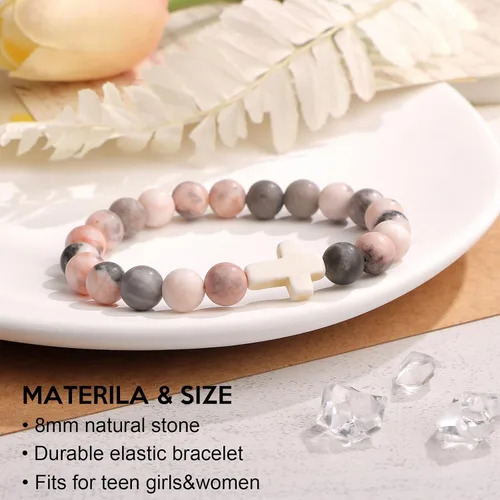 Vista 5 de JoycuFF Regalos cristianos pulsera de cruz para mujer, fe de Pascua, católica, religiosa, joyería cristiana, bautismo, comunión significativa