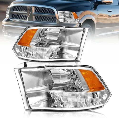 Vista 16 de Repuesto de conjunto de faros AS para Dodge Ram 1500 2002-2005/Ram 2500 3500 2003-2005 con carcasa negra, reflector ámbar, lentes transparentes