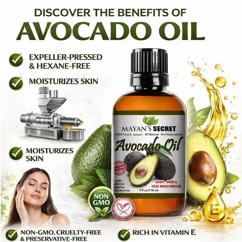 Vista 2 de Mayan's Secret - Aceite de aguacate para cabello y piel - Hidratante facial natural para piel seca - Aumento de colágeno para el envejecimiento