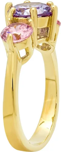 Vista 2 de The Bling Factory Gold Plated Three-Stone Round Pink & Light Lavender CZ Ring