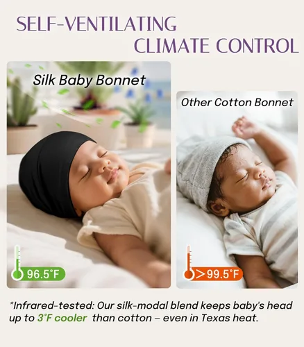 Vista 4 de OLESILK Gorro de Seda para Bebé de 0-6 Meses - Gorro de Cabello para Niños Pequeños de Seda de Morera 100%, Gorro de Noche Ajustable para Dormir