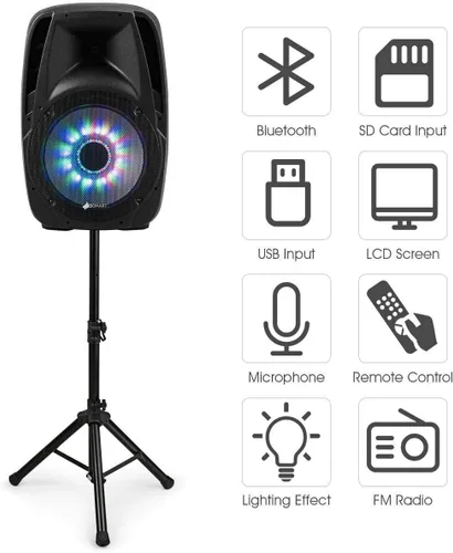 Vista 8 de Sonart - Altavoces alimentados de 15 pulgadas, 1500 W, sistema de altavoces PA portátiles de rango completo de 2 vías con soportes/luz