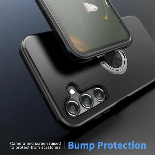 Vista 6 de Funda para Galaxy A13 5G con protector de pantalla (vidrio templado), funda híbrida 2 en 1 protectora delgada y resistente con anillo magnético Negro