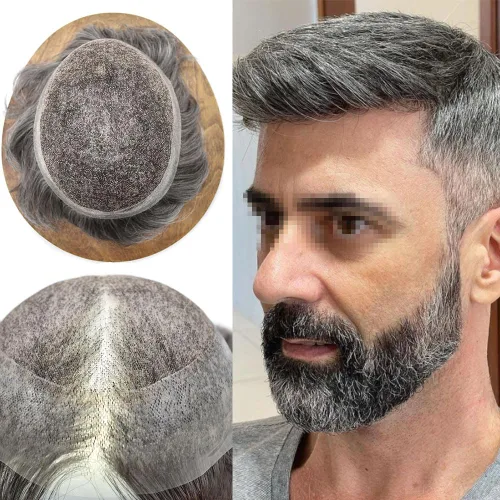 Vista 53 de Toupee For Men Real Human Hair Mens Toupee Hair Replacement System Swiss Lace Toupee For Men Natural Human Hair Piece Mens Toupee6*8"-90% density#2