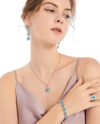 Vista 3 de LMXXVJ Aretes colgantes para mujer, aretes largos de lujo con piedras preciosas, joyería de moda, cumpleaños, aniversario, día de la madre, regalos