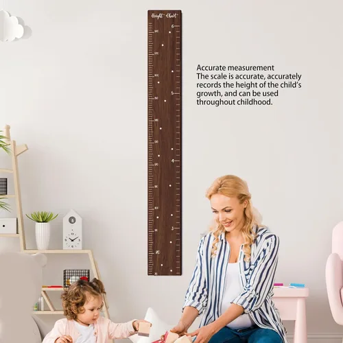 Vista 6 de Wooden Ruler Growth Chart, Height Measurement Ruler, Walnut Wood Height Chart with Measuring Tape, Installation Growth Chart for Toddlers Bedroom