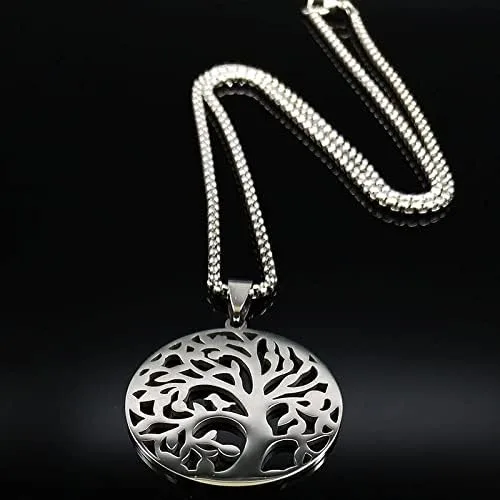Vista 4 de 2024 Tree of Life Stainless Steel Necklaces for Women Silver Color Statement Necklace Jewelry Bisuteria