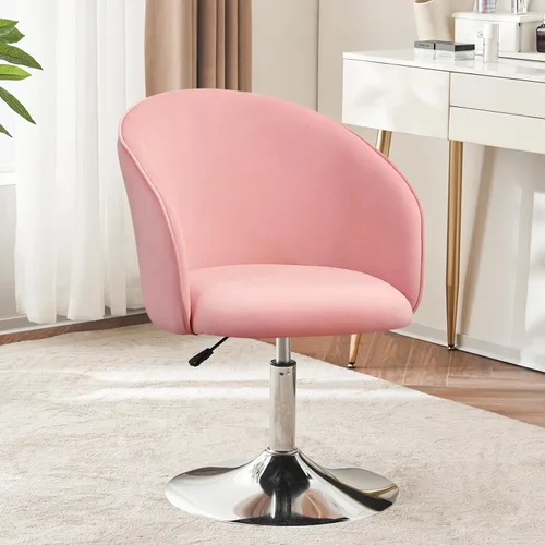 Vista 11 de Furnimart Silla de Tocador de Terciopelo Rosa Taburete de Tocador con Respaldo, Silla de Acento Giratoria de Altura Ajustable con Respaldo, Silla