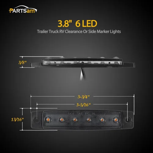 Vista 4 de Partsam 6 luces indicadoras laterales LED, paquete de 5, 3.8 pulgadas, 5 x ahumado/ámbar.