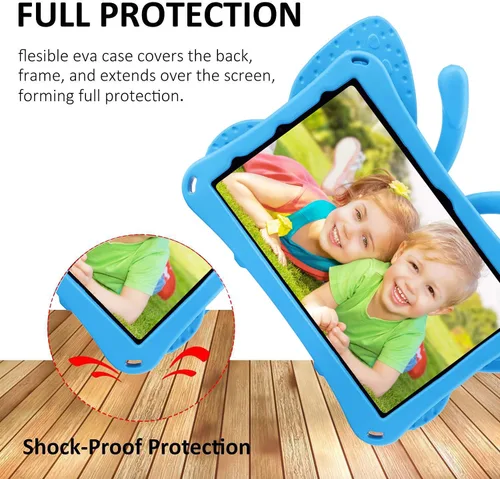 Vista 4 de FW Fire 7 - Funda para tablet para niños, Amazon Fire 7 2022, funda de mariposa con luz de atril, EVA, protección contra caídas, resistente, a