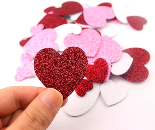 Vista 4 de 60 calcomanías de espuma de corazón, autoadhesivas, para el día de San Valentín, con purpurina, rojo, rosa, blanco, corazones de espuma