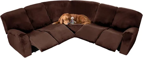Vista 44 de MINGPINHUIUS Funda elástica de terciopelo para sofá reclinable en la esquina, funda curvada para sofá modular, funda elástica suave para sofá Marrón