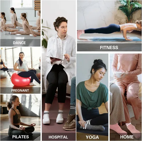 Vista 6 de Century Star Calcetines de pilates, calcetines de yoga para mujer, calcetines de hospital, calcetines antideslizantes a rayas, calcetines deportivos